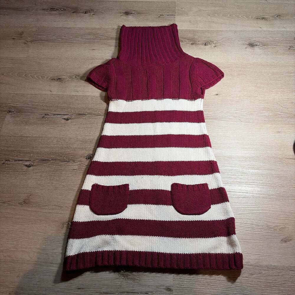 Body Central Red and Cream Striped Cowl Neck Short Sleeve Sweater Dress